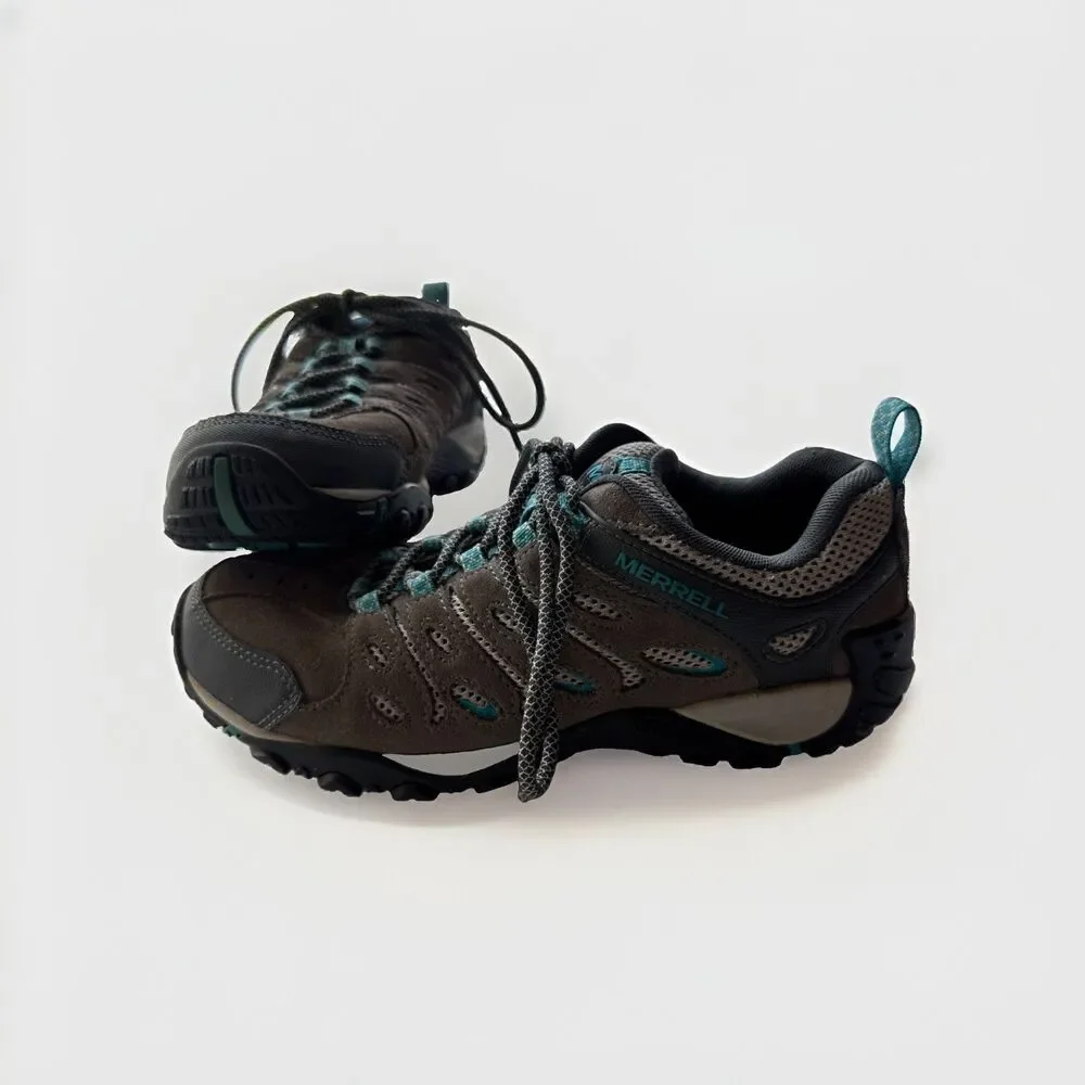 Merrell Crosslander 2 Gray Teal Suede Hiking Shoes Womens 8 Mint Great Condition